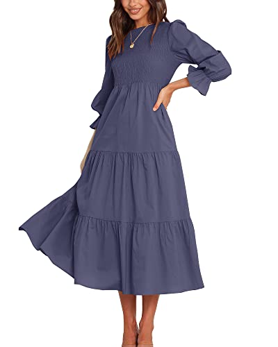 BTFBM Women Casual Long Sleeve Crew Neck Fall Dress Bohemian Relaxed Fit Floral Flowy Maxi Dresses Tiered Cocktail Dress