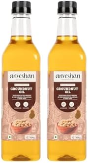 Anveshan Wood Pressed Groundnut Oil - 2x1 Litre | Plastic Bottle | Kolhu/Kacchi Ghani/Chekku/Ganuga | Peanut Oil | Natural | Chemical-Free | Cold Pressed Groundnut Oil for Cooking