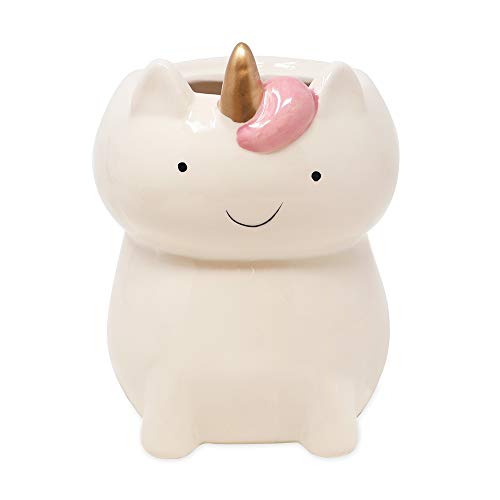 Image of Isaac Jacobs White Ceramic Unicorn Toilet Bowl Brush Holder with Chrome Metal Handle (Unassembled) - Bathroom Accessory & Cleaning Storage (Unicorn)