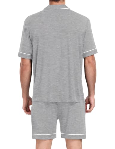 Image of Mens 2 Piece Short Sleeve Button Down Pajama Set, S-3XL | Soft Modal Fabric, Cool Lightweight Sleepwear & Loungewear with Pockets, Home Relaxing