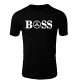  Mercedes Benz BOSS T-Shirt Logo Clipart Herren CAR Auto Tee TOP Black White Short Sleeves (L, Black)