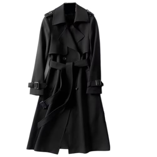 PROPFE Women Trench Coats Korean Style Trench Fashion Coat Double-Breasted Long With Belt Elegant Coat Office Windbreaker (Color : Hortel Size : Medium)
