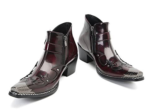 Santimon Men's Genuine Leather Western Chelsea Boots - Ankle Cowboy Boots with Metallic Wingtip Toe, Beaded Buckle & Side Zipper for Bar, Honky-Tonks & Neon Nights4