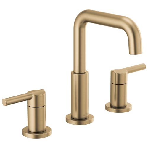 Delta Faucet Nicoli Widespread Bathroom Faucet 3 Hole, Gold Bathroom Sink Faucet, Drain Assembly, Champagne Bronze 35849LF-CZ