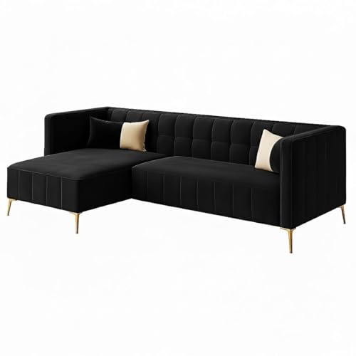 Image of SOCOZI Stylluxe 6 Seater Velvet Fabric LHS L Shape Sofa Set for Living Room |Fabric L Shape Sofa Set for Home & Office (Black)