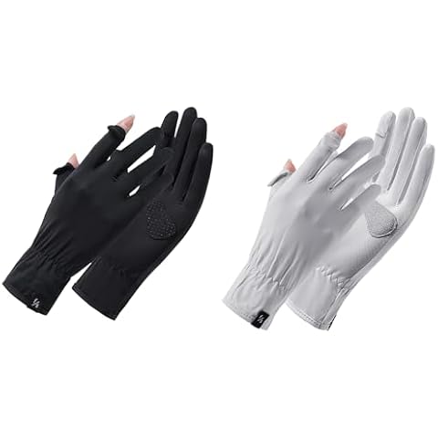 Aufgevals 2 Pairs Women UV Sun Protection UPF Touchscreen Gloves for Driving Working Summer Outdoor Cooling Gloves Anti-Skid Black&Grey Cover
