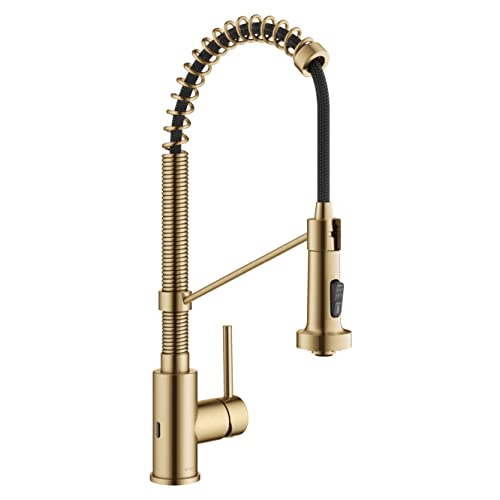 KRAUS Bolden Touchless Sensor Commercial Style 2-Function Single Handle Pull Down Kitchen Faucet in Spot-Free Brushed Brass, KSF-1610BB