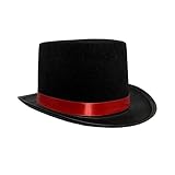 EverJoy Party Adult Black Top Hat with Red Band – Mad Hatter, Baron, Ringmaster Costume Accessory for Halloween, Cosplay, and Dress-Up Events