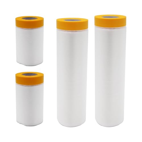 4 rollos de película de pintura autoadhesiva, abdeckfolie klebeband mit folie, plasticos para cubrir muebles, 4 tamaños, cinta adhesiva para pintura, protección de muebles, protección del suelo