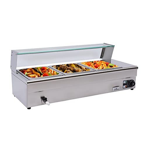 Elektrisch Warmhaltebehälter 3 x 6L, Edelstahl Buffetwärmer Speisenwärmer Buffetbehälter mit Deckel & Ablasshahn, Einstellbares Thermostat 30-80℃, Chafing Dishes Speise Wärmer