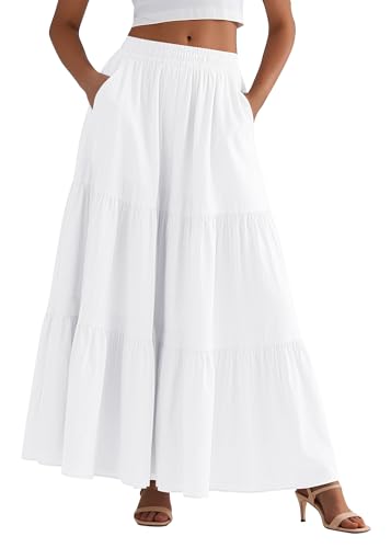 Urban CoCo Women’s Summer Boho Flowy Tiered A-Line Maxi Skirt Elastic Waist Ruffle Beach Long Skirts with Pockets2