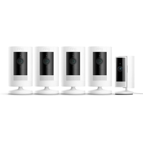 Ring lot de 4 Caméras extérieures sans fil (Stick Up Cam) + Caméra intérieure (Indoor Cam 2e gén.) | Caméra de surveillance wifi, vidéo HD, audio...