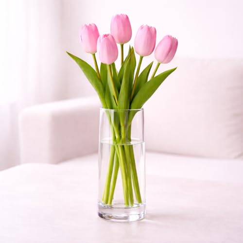 Image of Pink Olive Pink Tulip Artificial Flower | Natural Feel Soft Touch | PU Material | Washable Fade Resistant | Floral Decor for Home Office Living Room Modern Interior Styling (5)