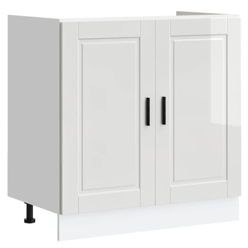 vidaXL Meuble Bas pour évier Porto Blanc Brillant 80x46x81,5 cm