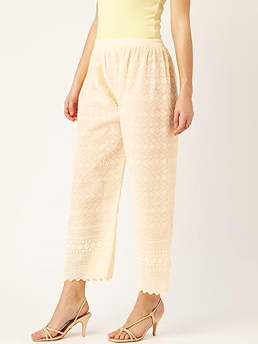 Image of Vastraa Fusion Women's Regular Fit Cotton Chikan Palazzo