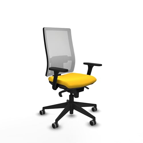 Piqueras y Crespo   Silla Ergonomica Calidad Precio Horna con Brazos 3D, Apoyo Lumbar Regulable en Altura. Equipado con Sincro 5 Posiciones y Espuma Inyectada. Blanco/Amarillo