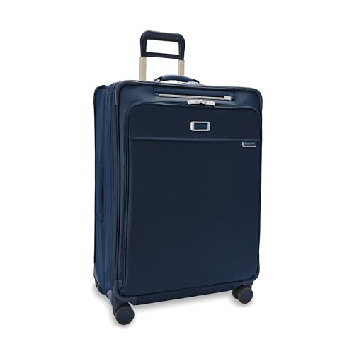 Image of Briggs & Riley 29 inch Large Expandable Spinner - Checked Luggage for Travel, Suitcases with Wheels, Softside Rolling Bag for Men & Women, Self-Repairing Zipper - Baseline Collection, Navy