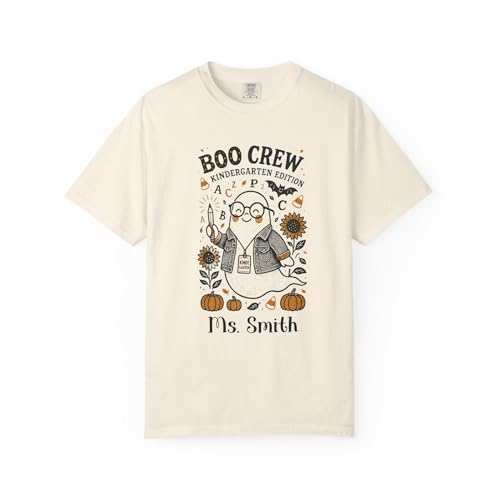 Personalized Kindergarten Teacher Halloween T-Shirt, Custom Name Pumpkin Tee, Cute Spooky Teacher Gift, Fall Classroom,