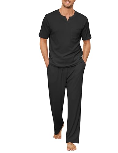Image of JiniGolla Mens Pajamas Set Soft Short Sleeve Top and Pant Loungewear Sets 2 Piece Pjs with Pockets