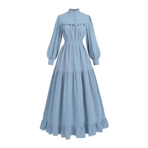 Fiamll Viktorianisches Kleid Renaissance Maxikleid Ballkleid Langarm Mittelalter Kleidung Damen Vintage Edwardianisches Kleid Abendkleid Elegant...