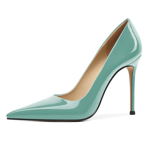 Esvowido High Heel Shoes for Women Stiletto Heels Pointed Toe Slip-on Party Basic Classic Comfortable 4 Inches Dressy Pumps Mint-Green Size US9