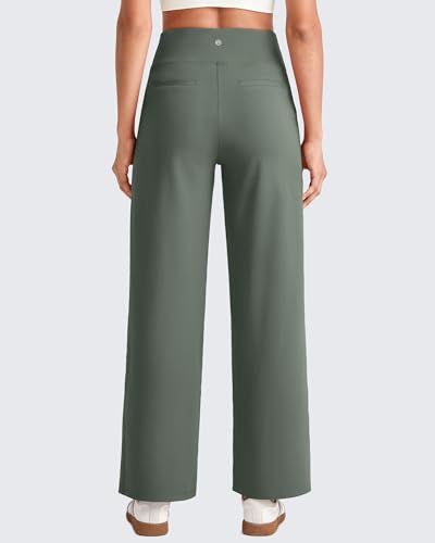 Image of G4Free EverGoing Wide Leg Ankle Pants for Petite Women with Pockets Stretch | Moisture Wicking, 4-Way Stretch, 7 /8 Ankle Length, Faux Fly Detail, Faux Back Pockets, Yoga To Casual Wear