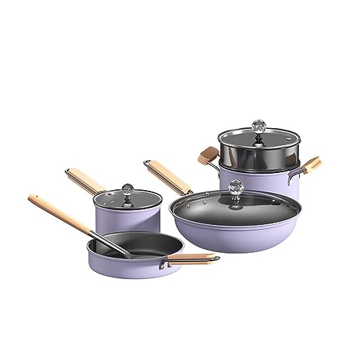 SYGZMY Juego de Cocina Olla de 6 Piezas Juego de Sopa salteada y Leche Juego Antiadherente Olla con Cocina de Inducción Universal