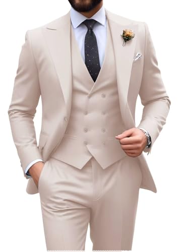 Mens Suit Slim Fit 3 Piece Double Breasted Suit Men Formal Tuxedo...