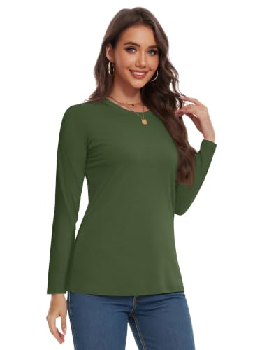 Image of YUCOLEN Long Sleeve Shirts for Women Cotton Crew Neck Casual Tops Fall