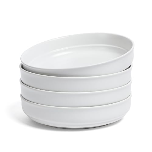 over&back Rim Dinner Bowl Set - Stoneware Dishes - Comes with 4 Dinner Bowls - For Pasta, Salads, and More - Easy-to-Stack All-Occasion Place Settings - 8.1