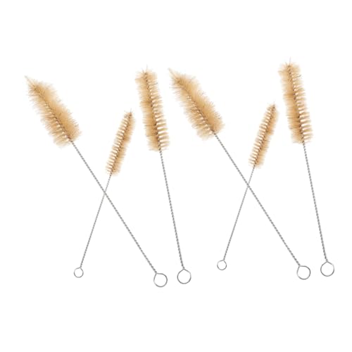 Cabilock 6pcs Beige Tube Pipe Brush Test Tube Brushes Bristle Pipe Cleaner Brush Tube Brush Stainless Steel