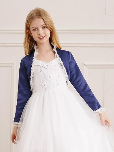 Girl's Satin Long Sleeve First Communion Flower Girl Bolero Shrug Jacket Open Front Cardigan Shawl Size 4-164