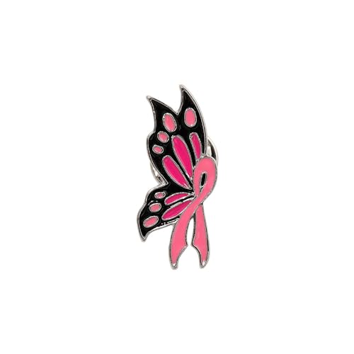Image of Pink Ribbon Breast Cancer Awareness Brooches Pin, Love Faith Strength Hope Butterfly Brooches Pin, Rhinestone Pink Ribbon Hope Pin Brooch