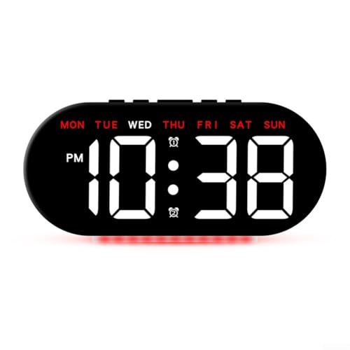 CYRENT Reloj despertador digital LED con carga USB, luz nocturna suave, alarmas personalizables, moderno accesorio de escritorio y dormitorio (B-rojo)