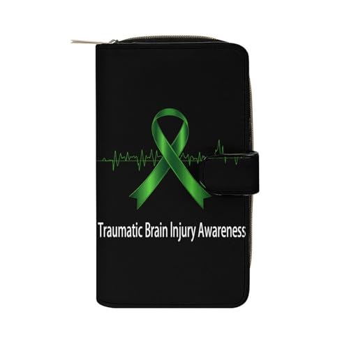 Traumatic Brain Injury Survivor Heartbeat Long Wallet PU Leather Credit Card Holder Durable Zippered Purse Clutch Wallet