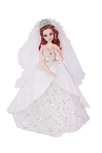 ICY Fortune Days 12 Inch Princess Bride Series BJD Doll Wearing Bridal Veil, with Lifelike 3D Eyes and Delicate Makeup(Sasha Princess)