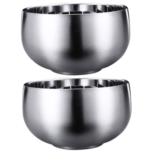 Cabilock 2 Pcs Stainless Steel Bowl Soup Bowl Double Walled Bowl Stainless Steel Rice Bowl Food Bowl Heat Resistant Bowl