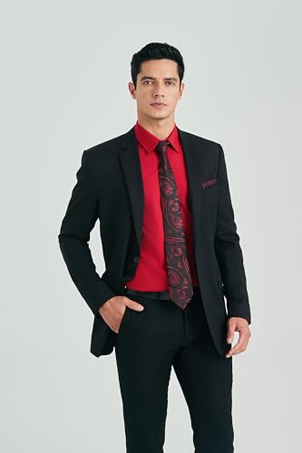 Image of HISDERN Mens Dress Shirt with Tie Pocket Square Set Classic Button Down Shirt Matching Tie Long Sleeve Shirts
