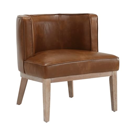 HNY Mid-Century Leather Barrel Chair, Brown - image 9