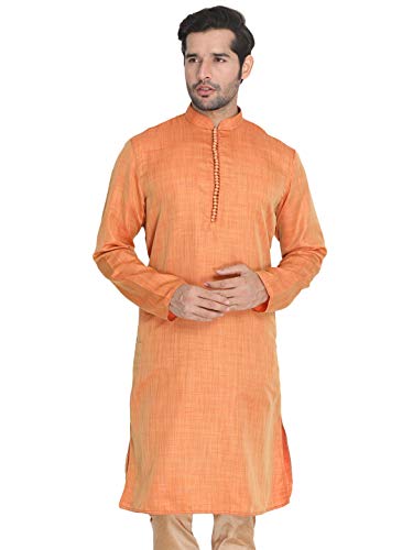 Image of VASTRAMAY Men's Beige Cotton Silk Blend Kurta