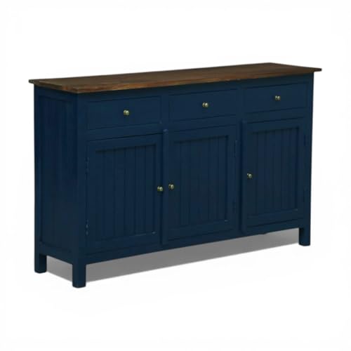 Image of Solid Wood Madrid 3 Drawer Sideboard | Sideboard Cabinet for Living Room | Finish- Premium Acrylic Midnight Blue and Tubaq