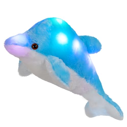 BSTAOFY 18'' Light up Dolphin Stuffed Animal Night Light Colorful Glowing Dolphin Soft LED Plush Toys Gift for Kids on Valentines Christmas Birthday Festivals, Blue