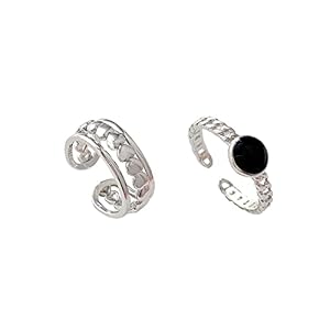 Opening Verstelbare Set Ring Persoonlijkheid Temperament Ring Twist Zwart Retro Set Dubbele Joint Ring