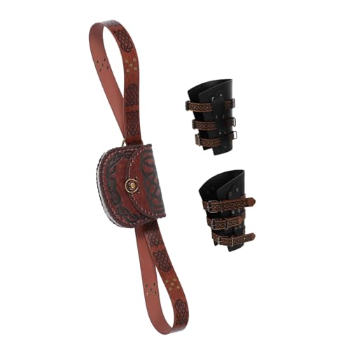 Sac de ceinture médiéval Healvian en marron avec 3 pièces d'accessoires de style pour costume renaissance