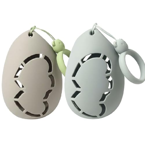 Silicone Beauty Sponge Holder Bear Lanyard Heart Cutout Portable Travel Makeup Blender Case Washable 2 Pack Women (Blue+Grey)