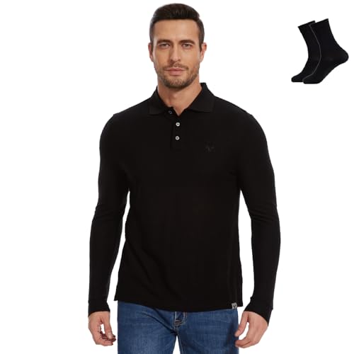 MERINNOVATION Merino Wool Long Sleeve Polo Shirts for Men-100% Merino Wool Mens Golf Shirt Pique Moisture Wicking