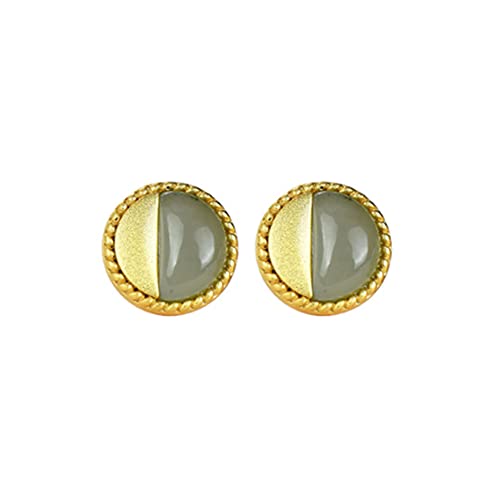 Boucles d'oreilles rondes jade hetian argent pour style quotidien