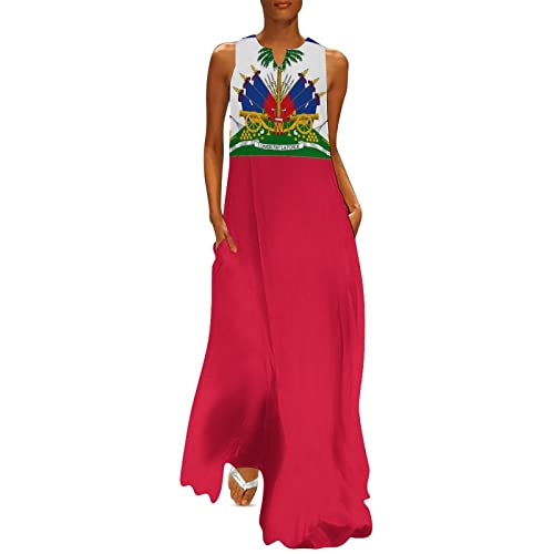 Image of TAIZIYEAH Long Dress Haiti Flag Women's Summer Casual Loose Dress Long Dress Short Sleeve for Girls Fashion Skirts 3XL
