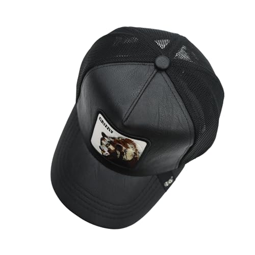 Image of kill off Leather Baseball Cap Panther Patch Cap Trucker for Men Snapback Mesh Animal Patch Hat Men's Black Djustable Baseball Hat Streetwear Fashion Hat