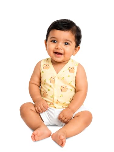 Image of Kidbea Bamboo Muslin Jhabla for Newborn Baby, V-Neck Sleeveless Button Jhabla Shirt, Soft Breathable Infant Kids Clothing for Summer Wear
